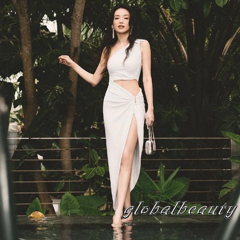 Gb-đầm Dài Ôm Dáng Màu Trơn Hở Vai Không Tay Xẻ Tà Giả Hai Mảnh Thời Trang Mùa Hè Cho Nữ