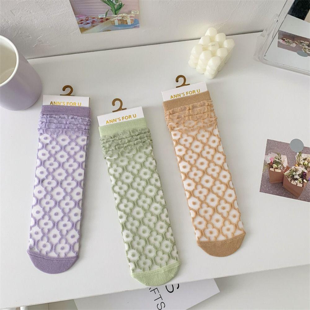 Vớ Cotton Lụa Mỏng Phối Ren Trong Suốt Thoáng Khí Chống Mài Mòn Thời Trang Xuân Hè Cho Nữ