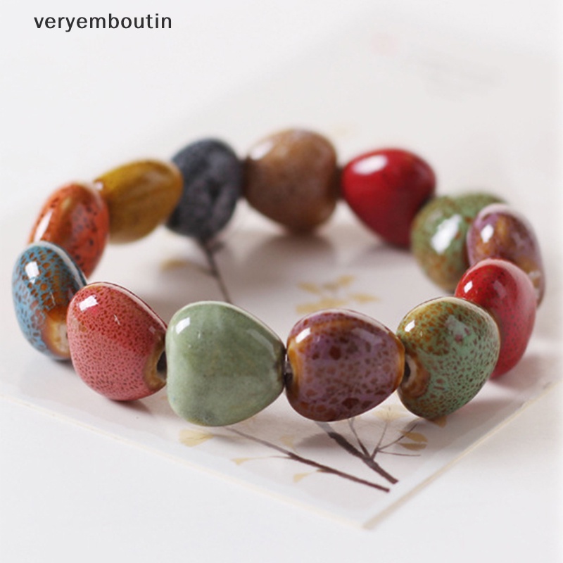 1 Vòng Đeo Tay Hạt Gốm Sứ Tráng Men Nhiều Màu Thời Trang