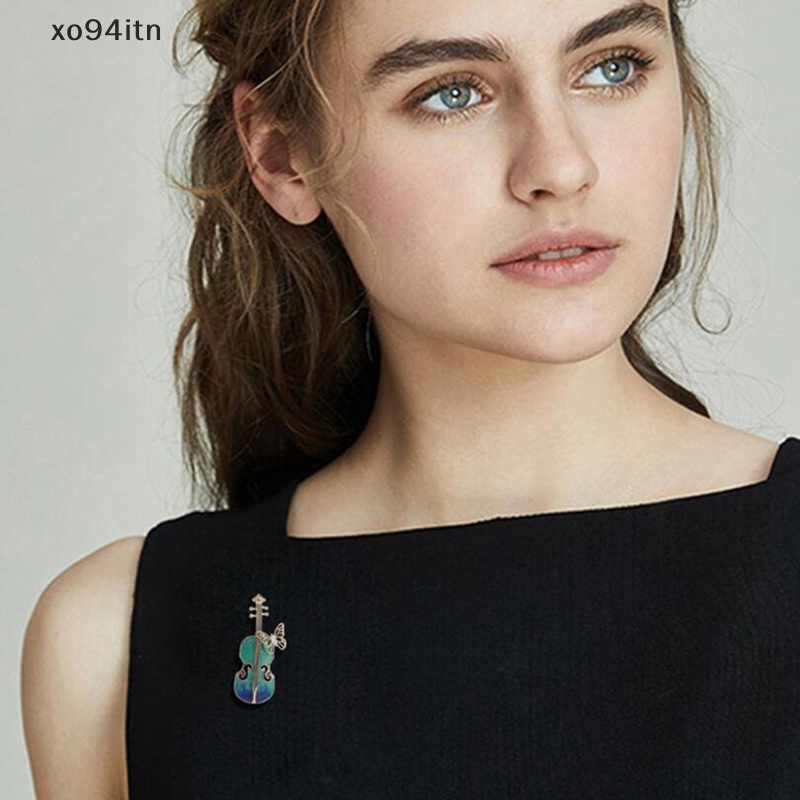 Ghim Cài Áo Hình Đàn Violin Màu Xanh Dương Phong Cách Vintage Thời Trang