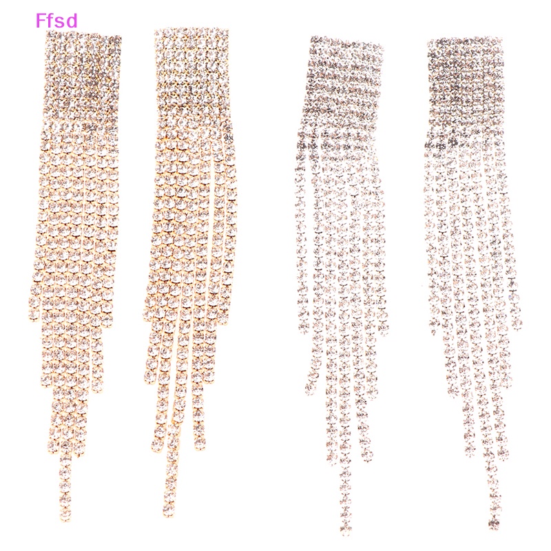 {Ffsd} Bông Tai Bạc S925 Dáng Dài Đính Pha Lê Sáng Bóng Cổ Điển Cho Nữ * Bán Chạy