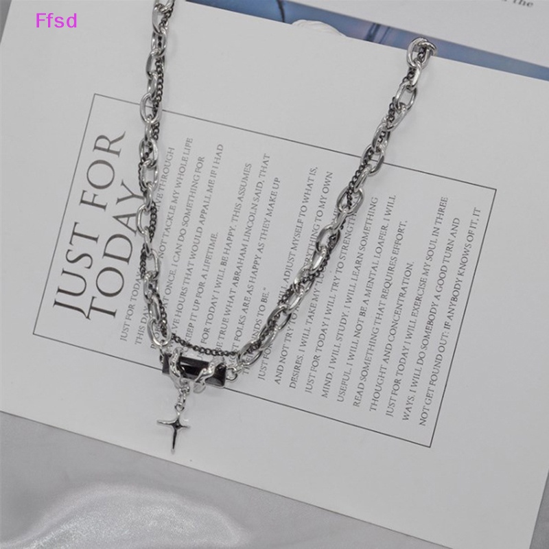{Ffsd} Vòng Cổ Choker Bằng Thép Titan Đính Đá Zircon Đen Phong Cách Punk Hàn Quốc Vintage Cá Tính Dành Cho Nam Nữ