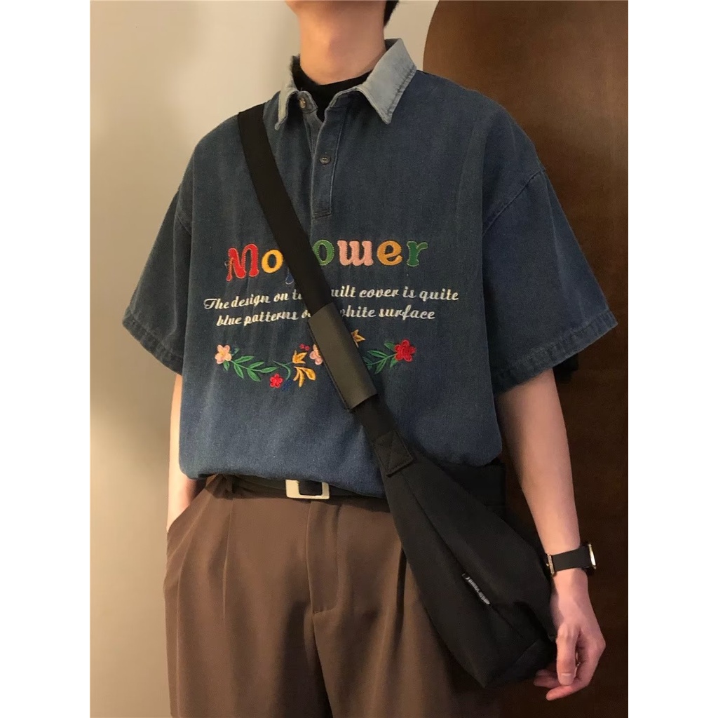 Áo polo Tay Ngắn Màu Trơn Thêu Họa Tiết Thời Trang Mùa Hè 2023 Cho Nam