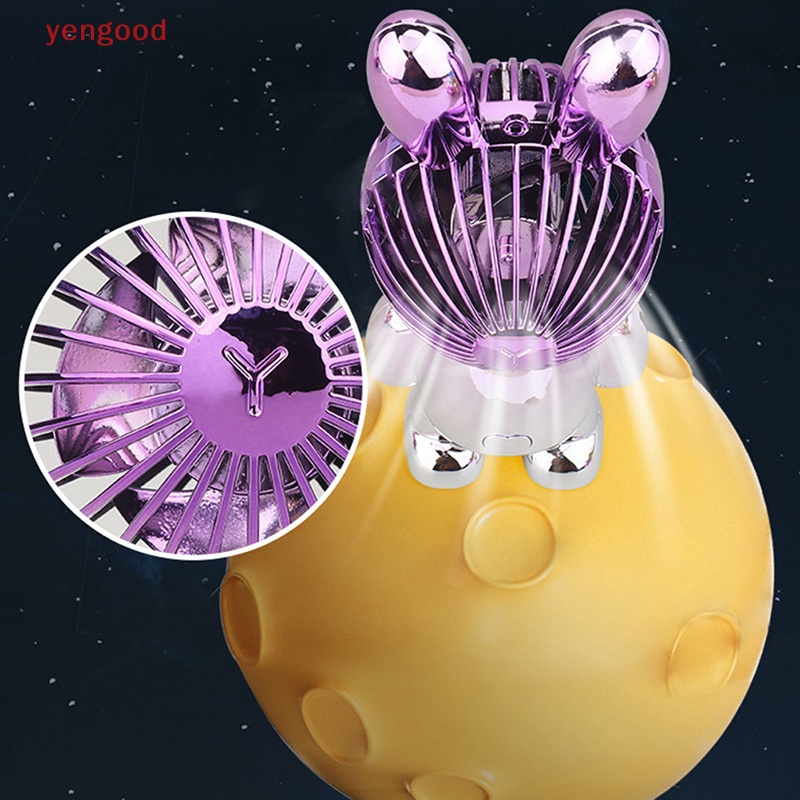 Quạt Mini Cầm Tay Có Đèn Nhiều Màu Sạc USB Họa Tiết Thỏ Hoạt Hình