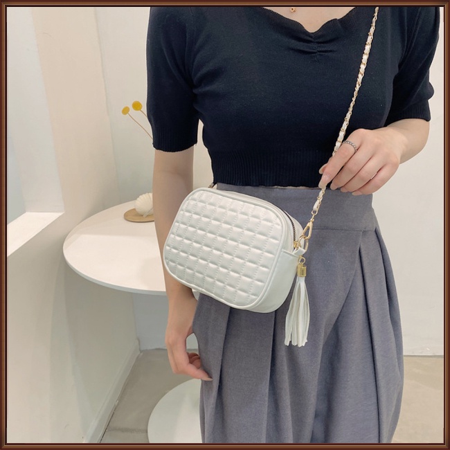 Túi Xách Da Pu Mini Dáng Vuông Vân Kim Cương Phối Dây Xích Kiểu Retro Đơn Giản Cho Nữ