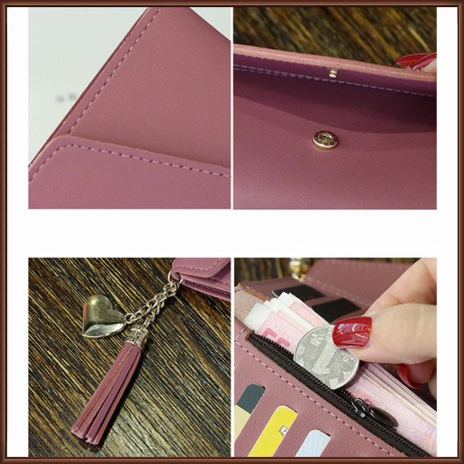 Ví Cầm Tay Đựng Thẻ Gắn Núm Tua Đơn Giản Thời Trang Cho Nữ