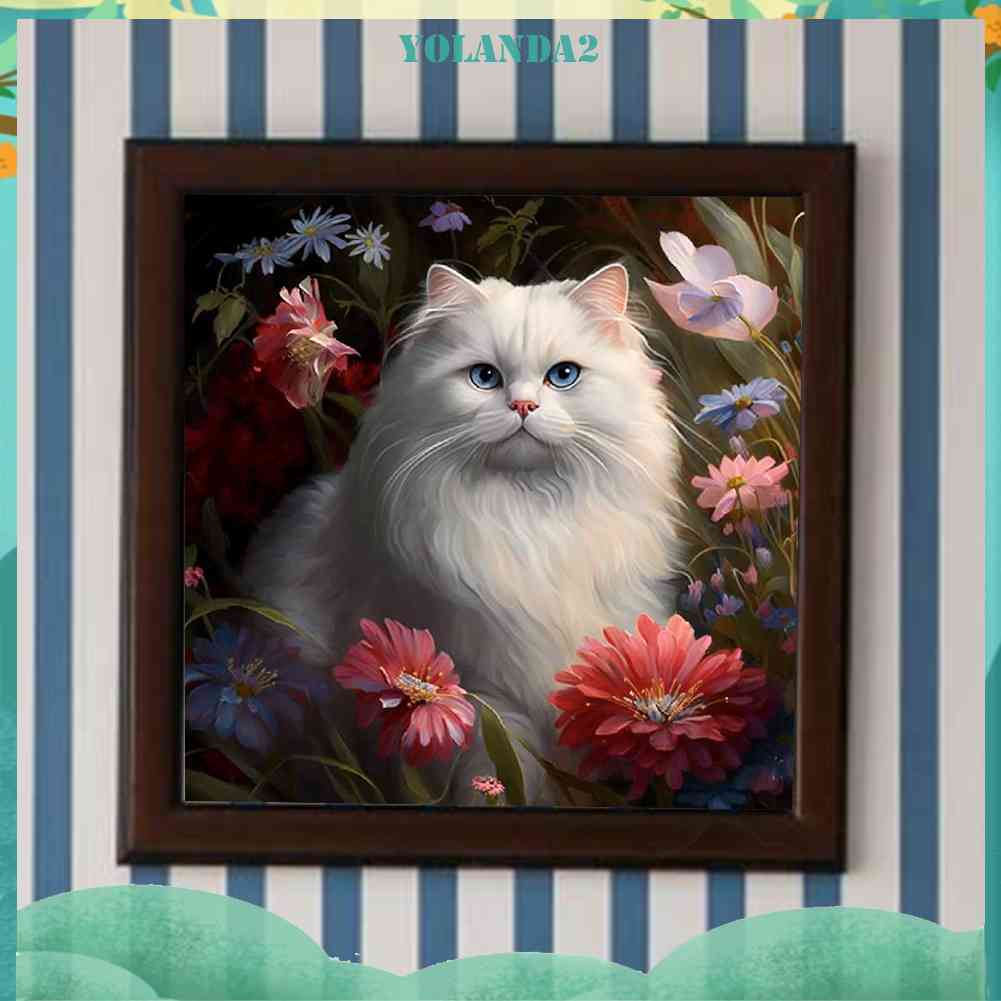 Tranh Đính Đá Kim Cương Toàn Bộ 5D DIY Hình Vẽ Mèo Trang Trí Nhà Cửa
