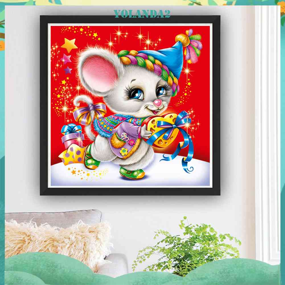 Tranh Đính Đá Kim Cương Toàn Bộ 5D DIY Hình Vẽ Chuột Giáng Sinh