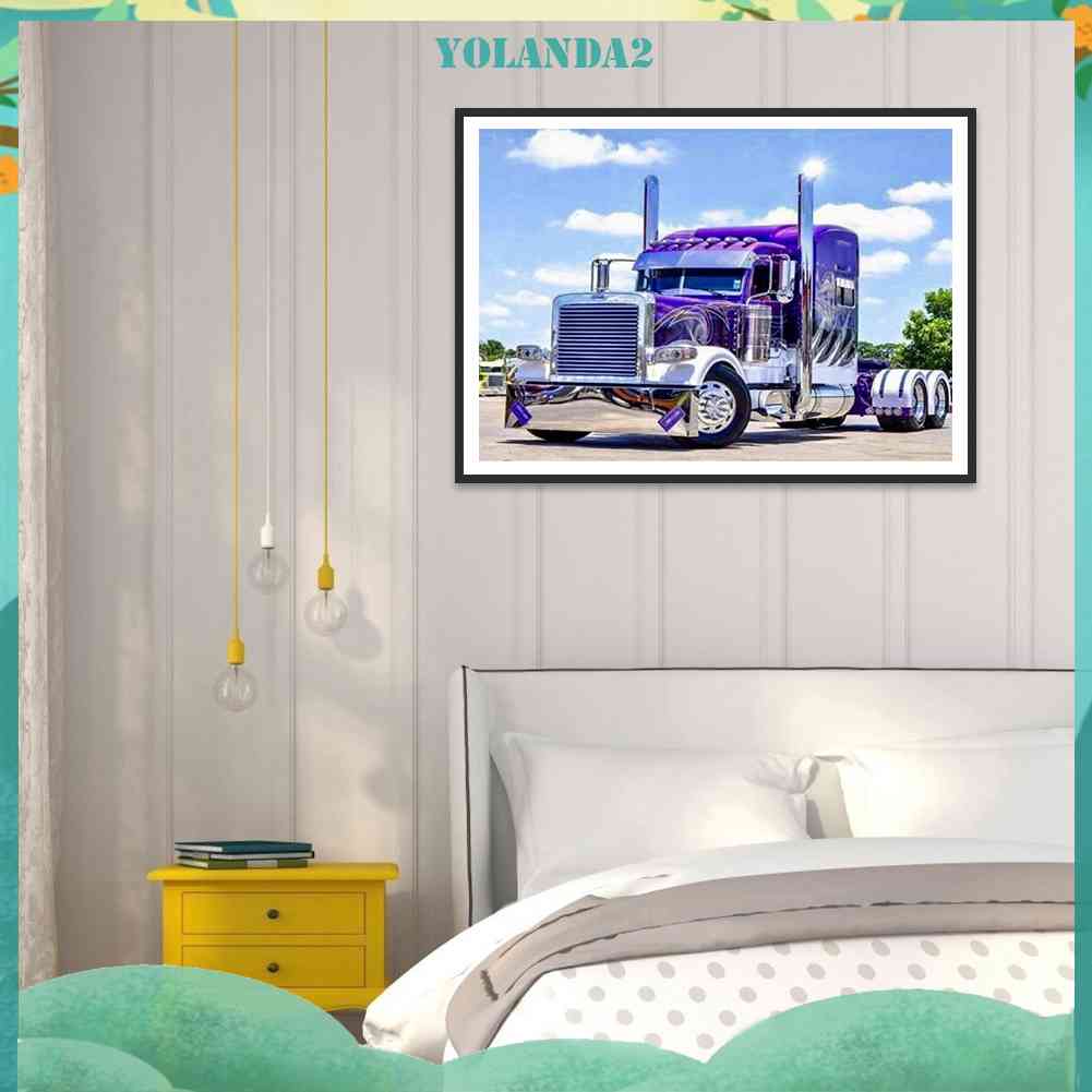 Tranh Đính Đá Kim Cương Toàn Bộ Hình Xe Nông Trại Màu Tím