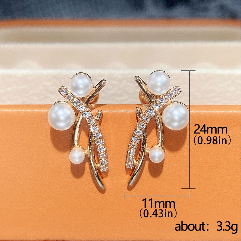 Margot INS Bông Tai Xỏ Lỗ Xỏ Hạt Ngọc Trai Chéo Tươi Tắn Hàng Ngày Cho Nữ