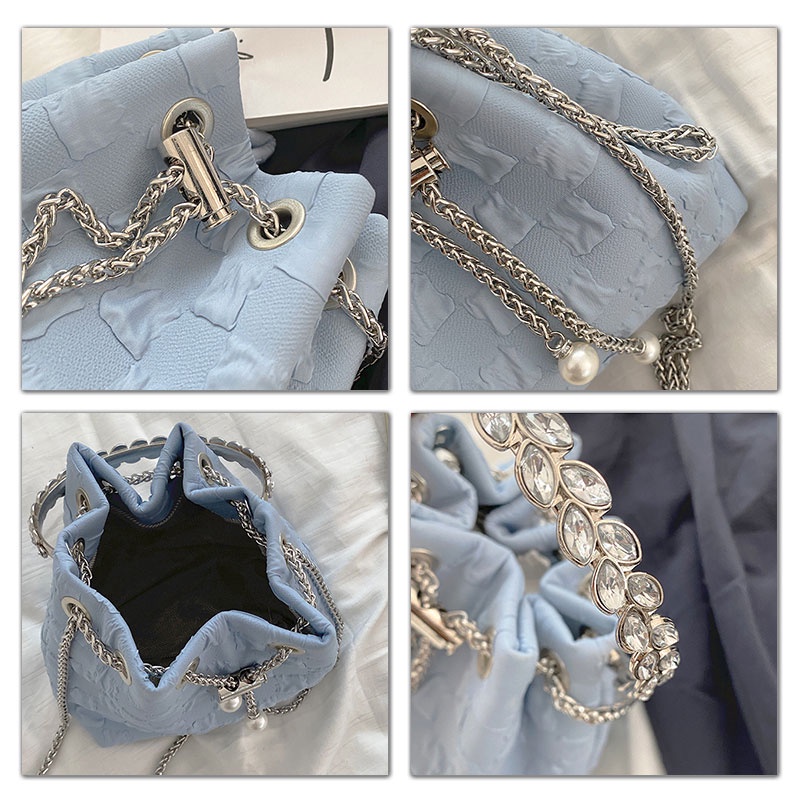 MOUSSON Túi Đeo Chéo Vai Dạng Xô Phối Dây Xích Thời Trang Cho Nữ