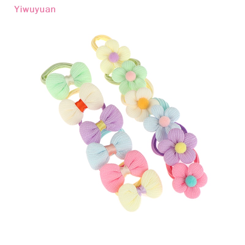 Bộ 6 Dây Cột Tóc Cao Su Co Dãn Đính Nơ / Hoa Mới Cho Bé Gái