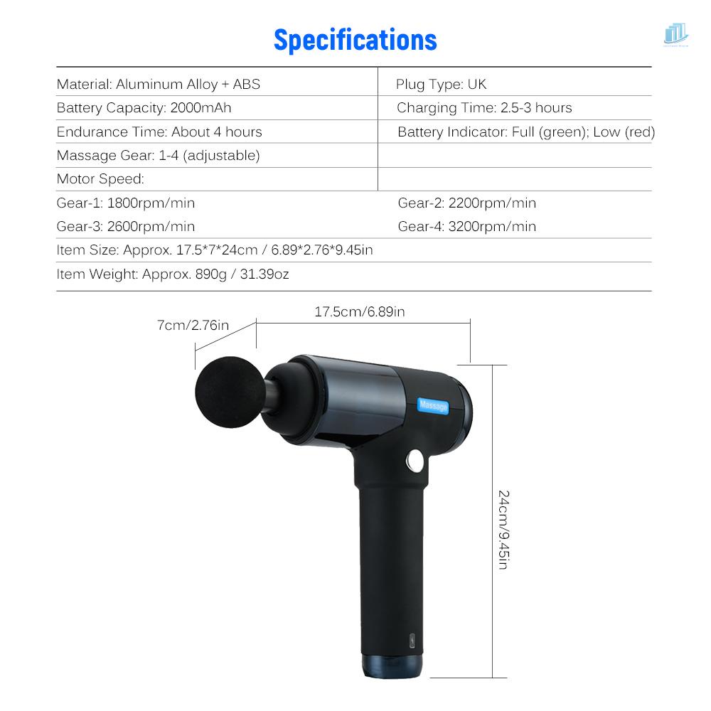 Máy Mát Xa Thư Giãn Cơ Bắp 4 Mức Tốc Độ Điều Chỉnh Được Bằng Hợp Kim Nhôm s2mwvn Kèm 6 Đầu Mát Xa