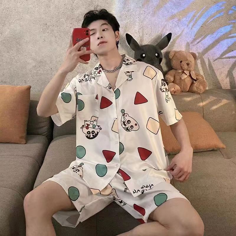 Bộ Đồ Ngủ Tay Ngắn Bằng Lụa Mát Mỏng Phong Cách Mới Dành Cho Nam Sinh