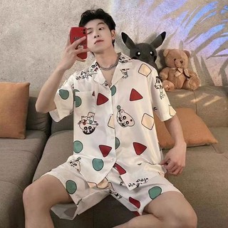 Bộ đồ ngủ tay ngắn bằng lụa mát mỏng phong cách mới dành cho nam sinh