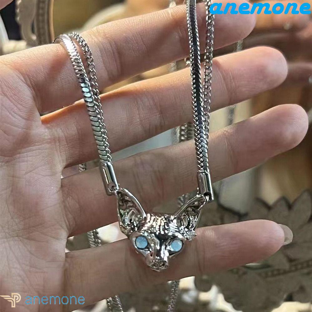 Vòng cổ Mạ Vàng 2K Hai Lớp Mặt Hình Đầu Mèo Thời Trang Cho Nữ