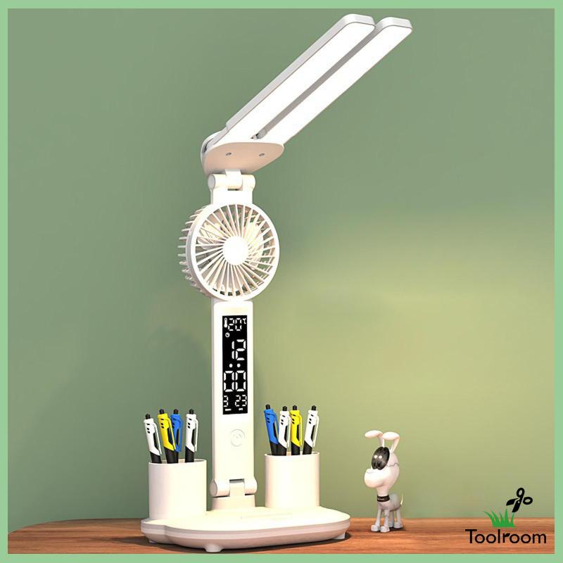 Đèn LED Hai Đầu Kèm Giá Đỡ Bút Chì + Quạt USB Tiện Dụng Cho Văn Phòng
