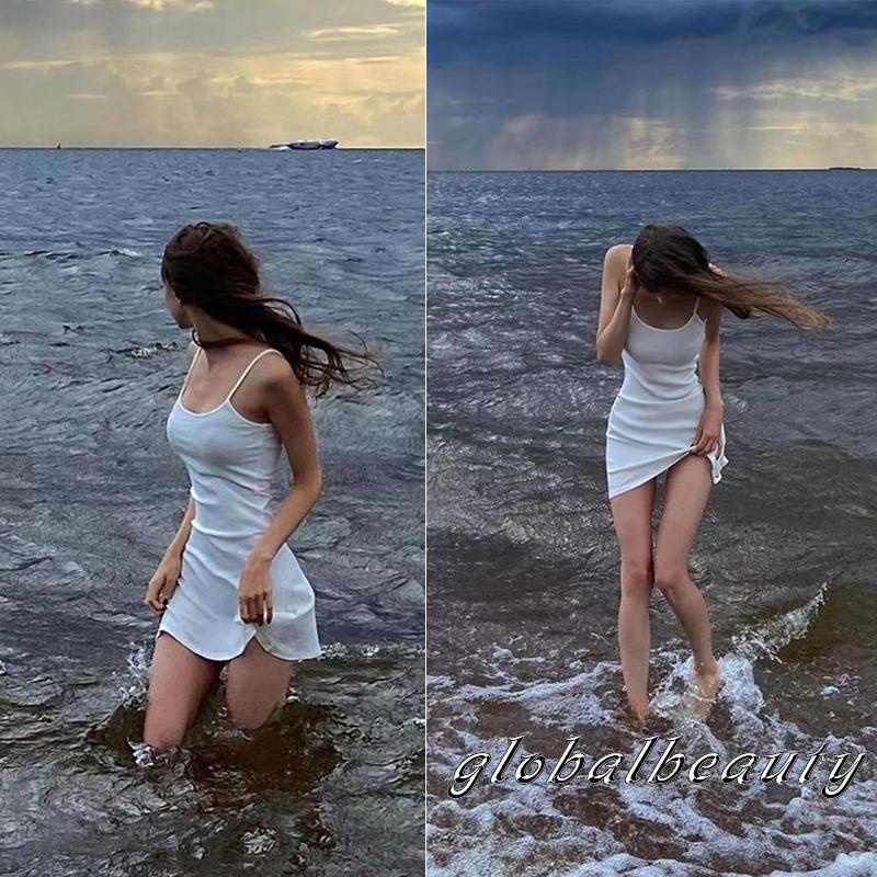 Đầm Mini Hai Dây Ôm Dáng Màu Sắc Trơn Hở Lưng Thời Trang Mùa Hè Cho Nữ