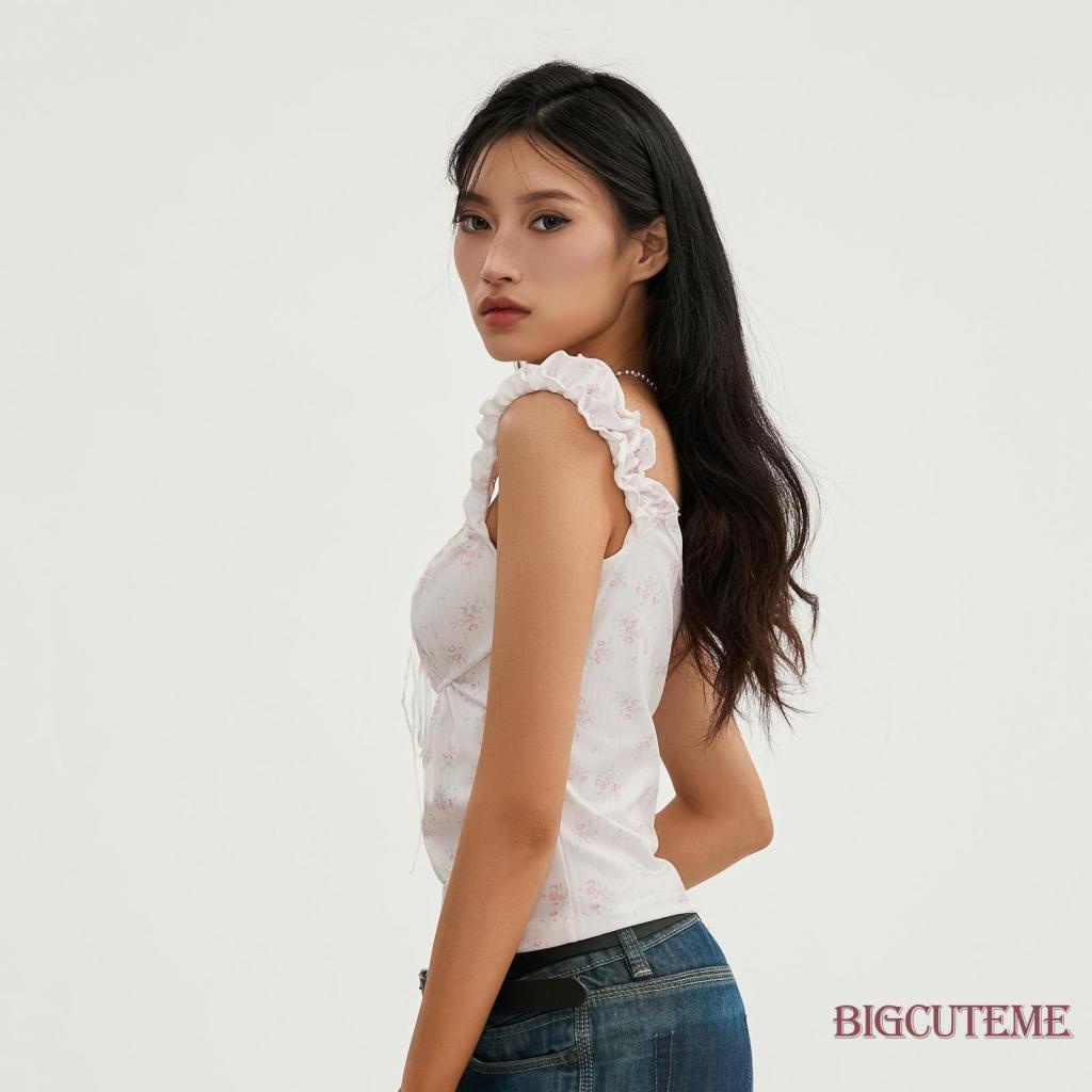 Áo Croptop Không Tay Phối Ren Hoa Thời Trang Mùa Hè Dành Cho Nữ