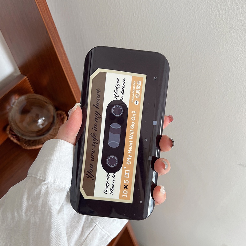 Ốp Điện Thoại Hình Cuộn Băng CD Tích Hợp Gương Và Trượt Bảo Vệ Cho iPhone 14 Pro Max 13 12 11