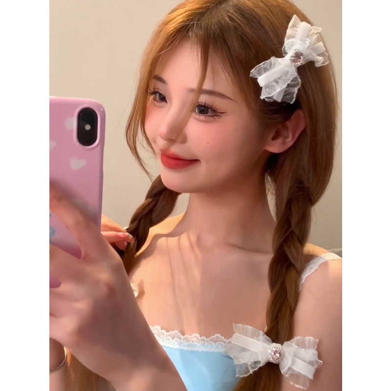 Kẹp Tóc Đính Đá Hình Nơ / Trái Tim Xinh Xắn Cho Nữ