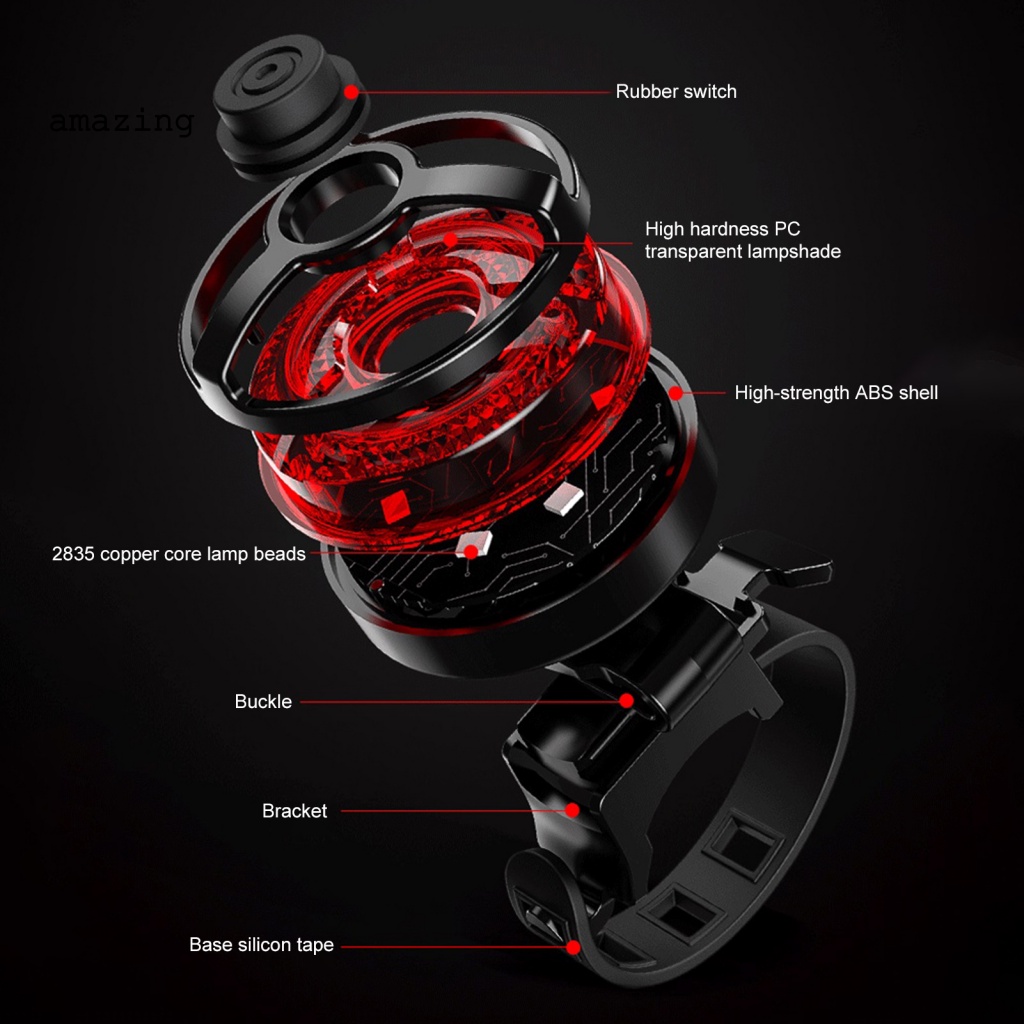 Đèn Đuôi Xe Đạp Ban Đêm Có Thể Sạc Lại Bằng Cổng USB 5 Chế Độ Chống Nước IPX 4