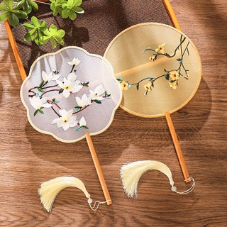Quạt tay dài thêu họa tiết hai mặt trong suốt phong cách trung hoa cổ điển dành cho nữ