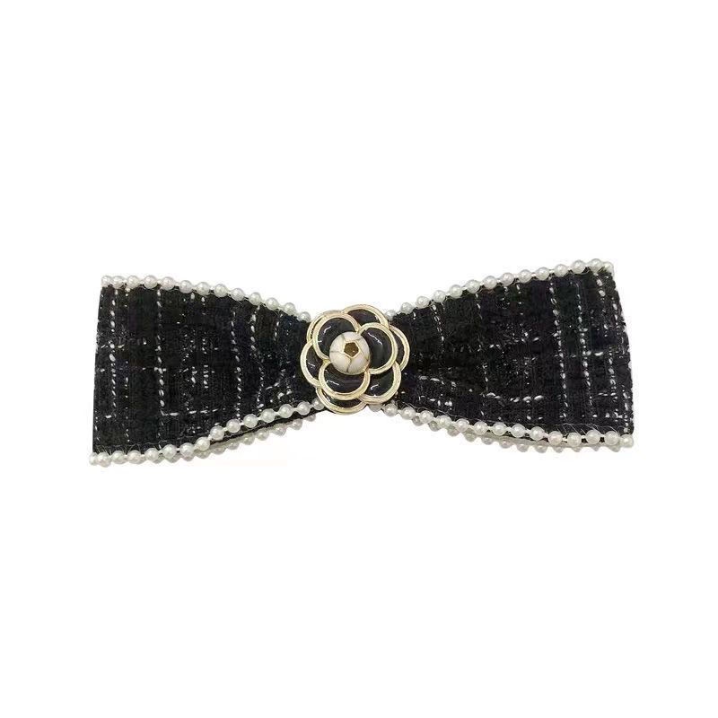 Kẹp Tóc Nơ Đính Hoa Trà Vải Tweed Thanh Lịch Cho Nữ