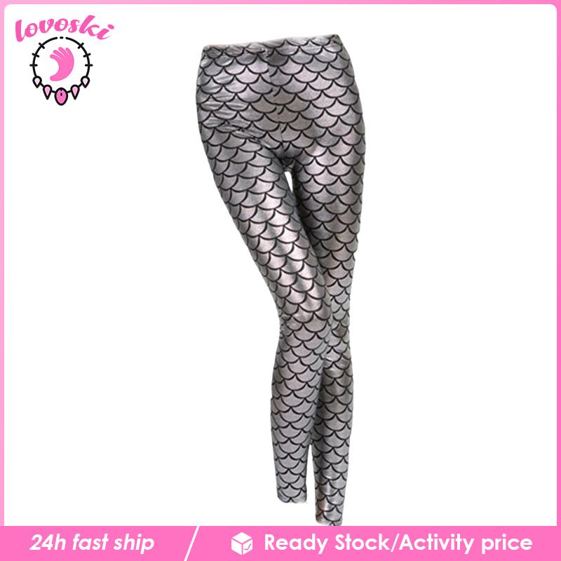 [Lovoski] Quần Legging Dáng Ôm Eo Cao Họa Tiết Vảy Cá Cho Nữ Biểu Diễn Sân Khấu