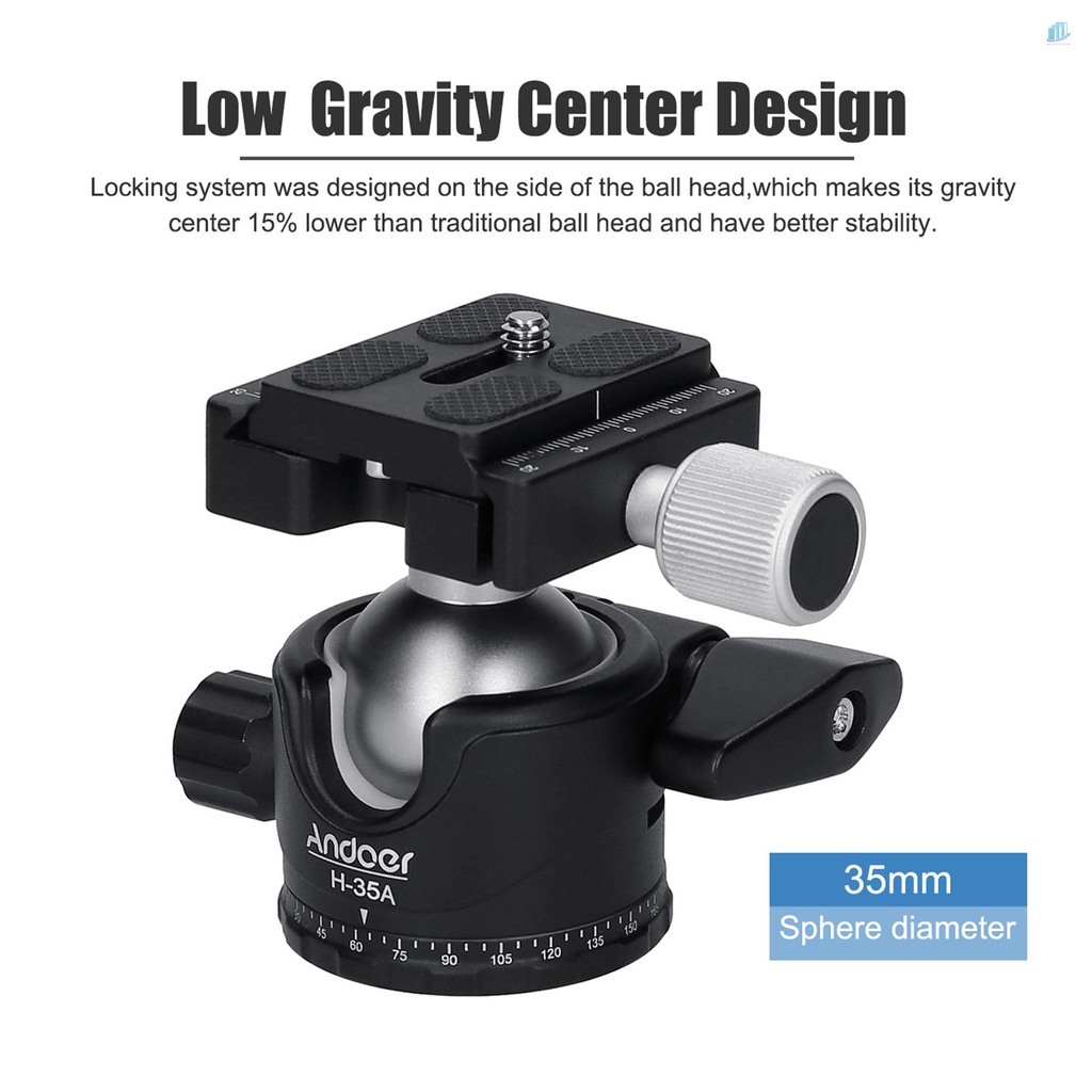 Đầu Chuyển Đổi Chân Máy Ảnh Tripod Đầu Bi Tròn Bằng Hợp Kim Nhôm Chịu Lực Thấp Tối Đa 15kg / 33lbs Andoer H-35A