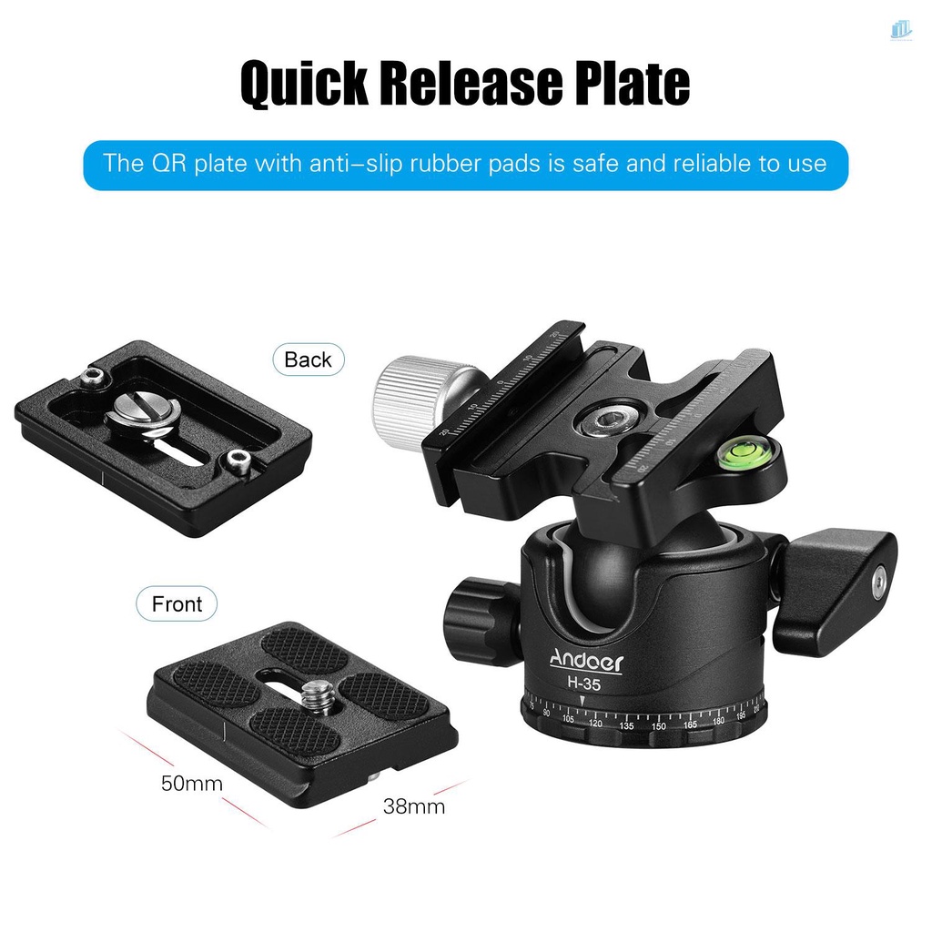 ANDOER Bộ Chuyển Đổi Gậy Ba Chân Đầu Bi U Bằng Hợp Kim Nhôm Max 15kg / 33lbs H-35 Panorama