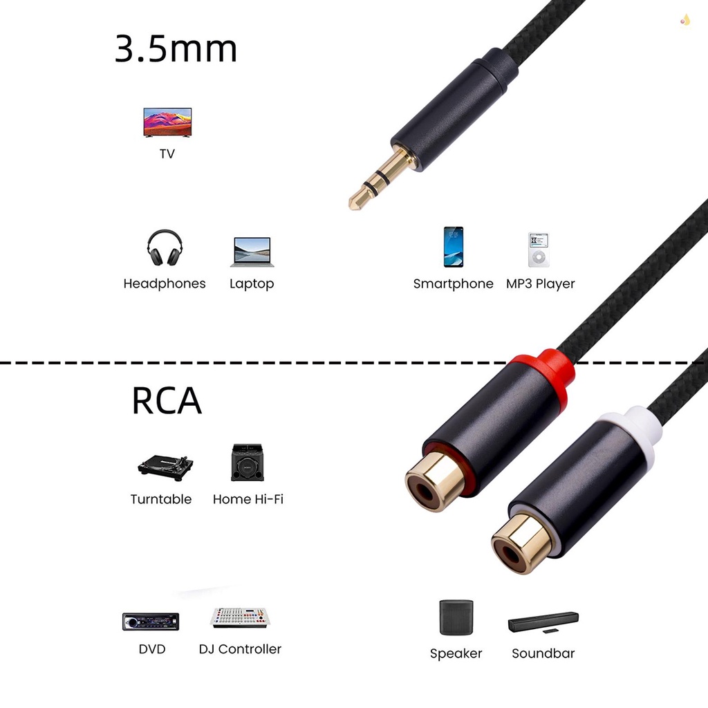 Cáp Âm Thanh 3.5mm ĐầU CắM Sang Lỗ CắM RCA 1 / 8 Inch Sang ĐầU CắM RCA Mạ VàNg 1Ft Chuyên DụNg Cho PC TV DVD MP3