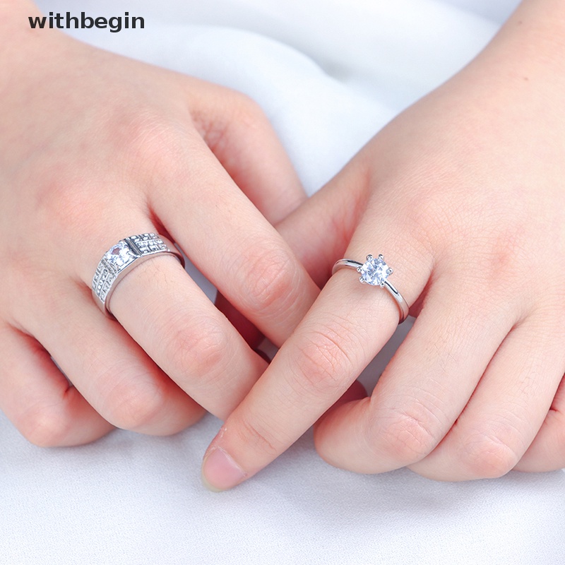 1 Cặp Nhẫn Đính Hôn Đính Đá Cổ Điển Có Thể Điều Chỉnh Kích Thước