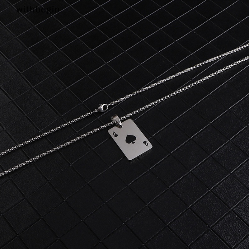 Vòng cổ Thép Titan Mặt Hình Lá Bài Poker Lucky Ace of Spades Màu Đỏ Đen Bạc Thời Trang Cho Nam
