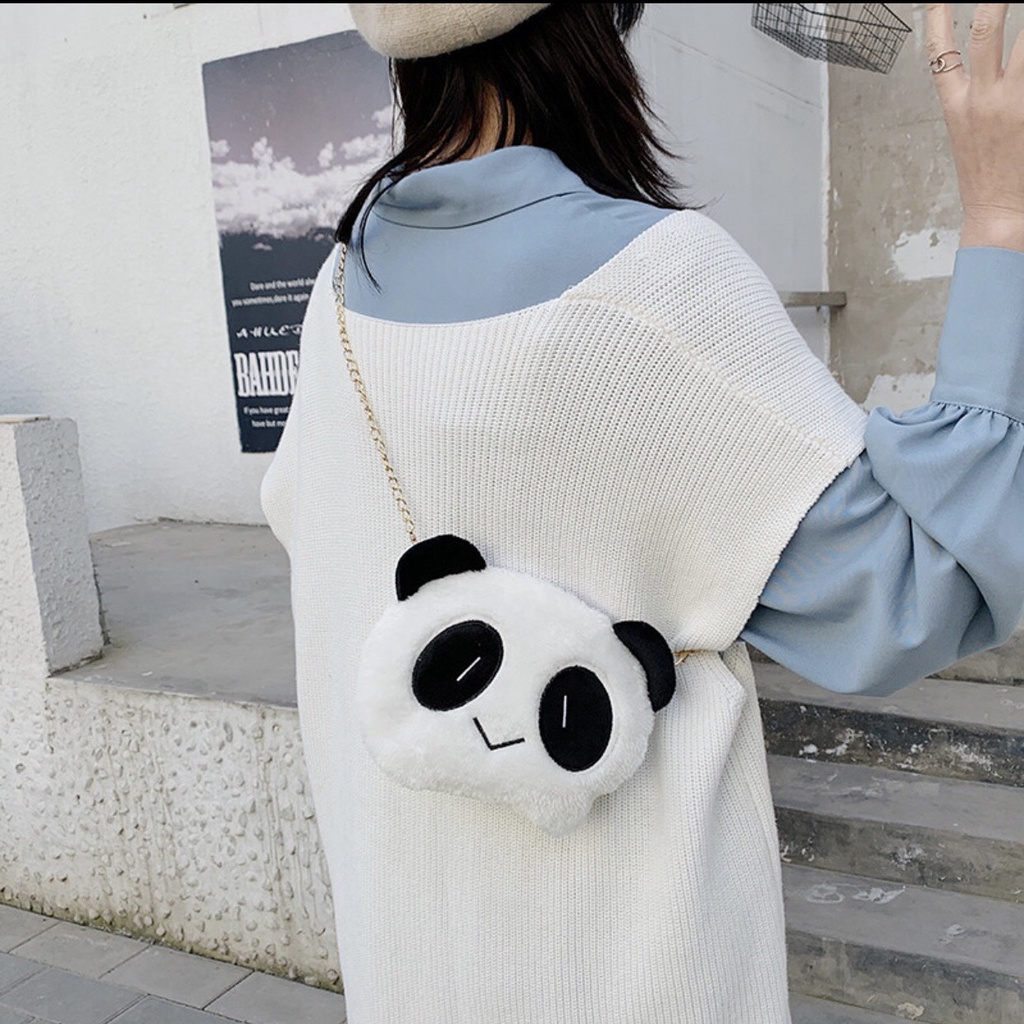 Túi Đeo Chéo Gấu Nhồi Bông Hình Gấu Trúc Dễ Thương Dây Xích