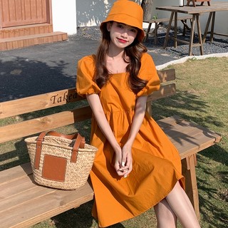 Đầm Cổ Vuông Tay Phồng Hai Lớp Phối Khóa Kéo Phong Cách Hàn Quốc Thời Trang Mùa Hè Cho Nữ HZFWC1136