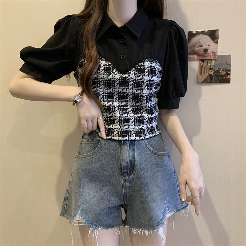 Áo Sơ Mi Tay Phồng Cổ Bẻ Thời Trang Mùa Hè Phong Cách Pháp Cho Nữ