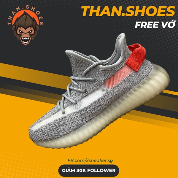 Giày Yz 350 V2 Tail Light, Yz 350 Xám Gót Đỏ Cao Cấp Boost Nén Hạt Chuẩn - Than.Shoes