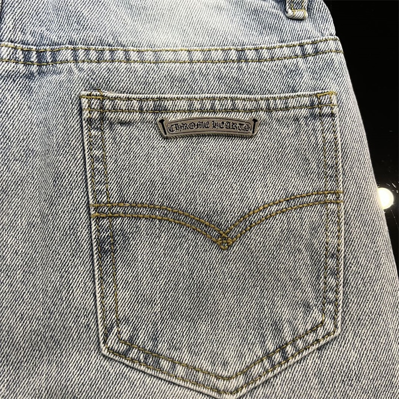 (C) Hrome (H) eart &amp; Heavy duty Quần Short Cắt laser Chéo Từ Da Bò Cứng Màu Bạc Thời Trang Và Xu Hướng