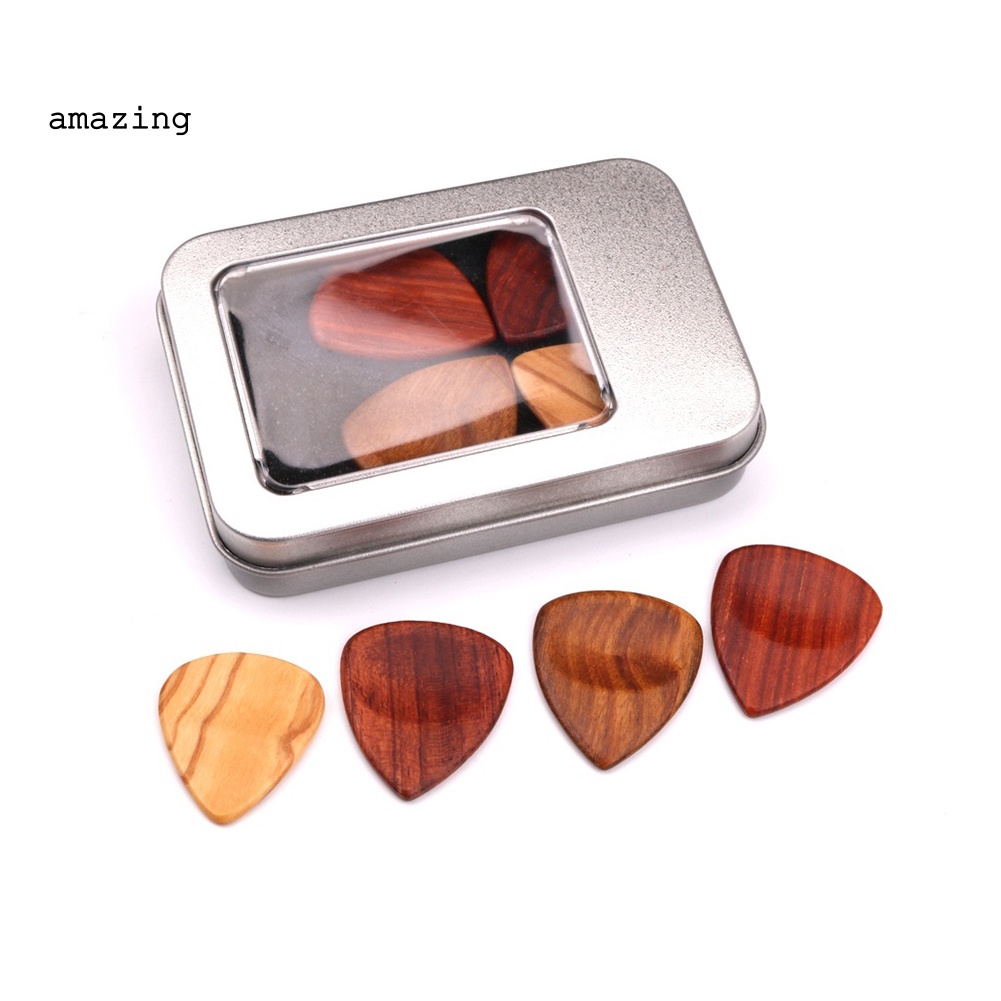Set 4 Miếng Gảy Đàn Guitar Bass Mandolin Bằng Gỗ Kèm Hộp Sắt
