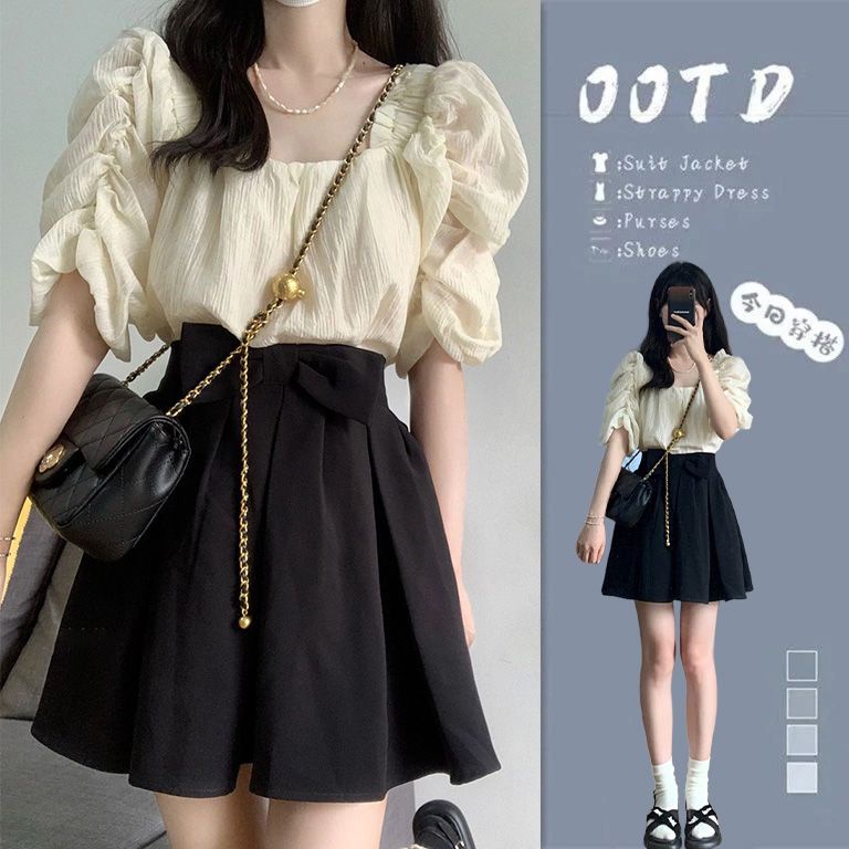 Set Áo Thun Ngắn Tay + Chân Váy Lưng Cao Thời Trang Dành Cho Nữ