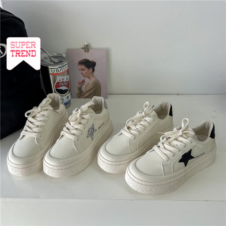 Giày Thể Thao Bằng PU Mũi Tròn 4CM Cột Dây Chéo Trọng Lượng Nhẹ Thoáng Khí Thời Trang Mùa Hè