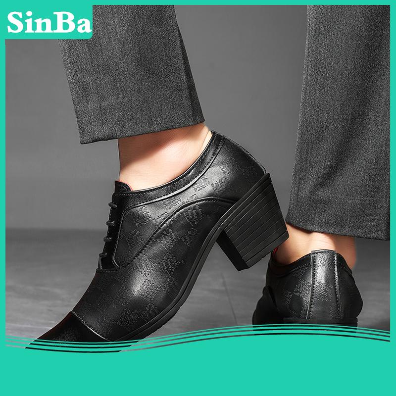 Giày Da Công Sở Đế Cao 6cm Tăng Chiều Cao Thoáng Khí Cho Nam