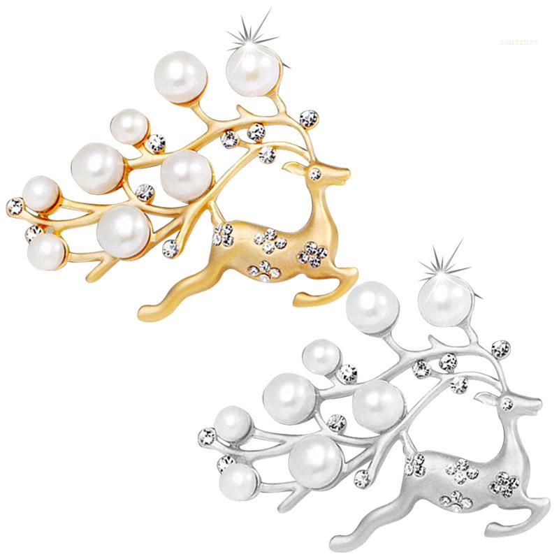 Ghim Cài Áo Hình Hươu Đính Đá Và Ngọc Trai Nhân Tạo Thời Trang