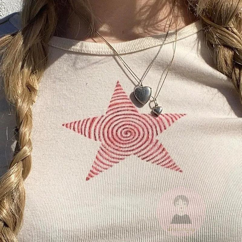 Áo Thun Tay Ngắn Cổ Tròn In Hình Ngôi Sao Thời Trang Mùa Hè Cho Nữ