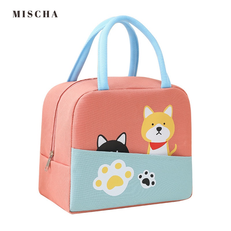 MISCHA Túi Đựng Hộp Cơm Trưa Bằng Lá Nhôm Dày Dặn Cách Nhiệt Họa Tiết Hoạt Hình Động Vật Nhỏ Gọn Tiện Dụng Cho Bữa Tiệc