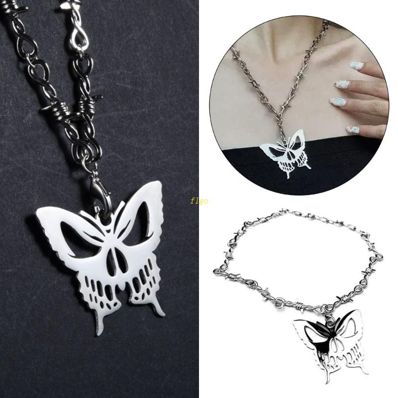 Flgo Vòng cổ Choker Bằng Bạc Mặt Hình Bướm Rỗng Đẹp Mắt Y2k Làm Quà Tặng Sinh Nhật Cho Nữ