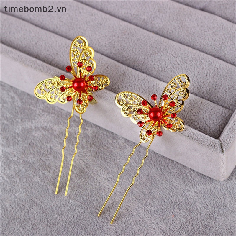 {Timebomb} Trâm Cài Tóc Chữ U Hình Bướm Màu Vàng / Bạc Dành Cho Cô Dâu Trong Ngày Cưới Hot.