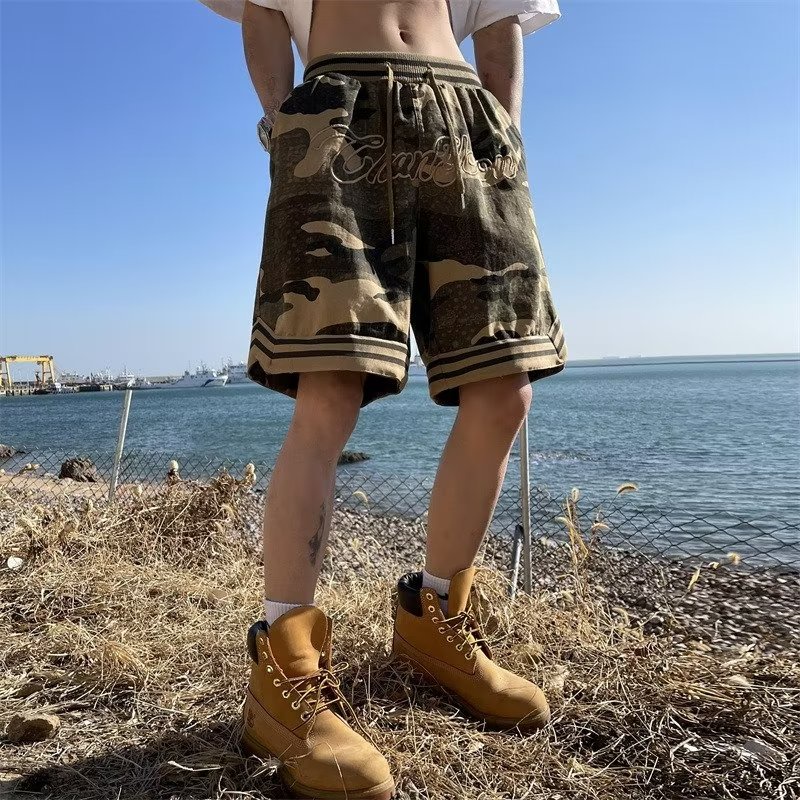 Quần Lửng Thể Thao Họa Tiết Rằn Ri Thêu Chữ Thời Trang Mùa Hè Cho Nam