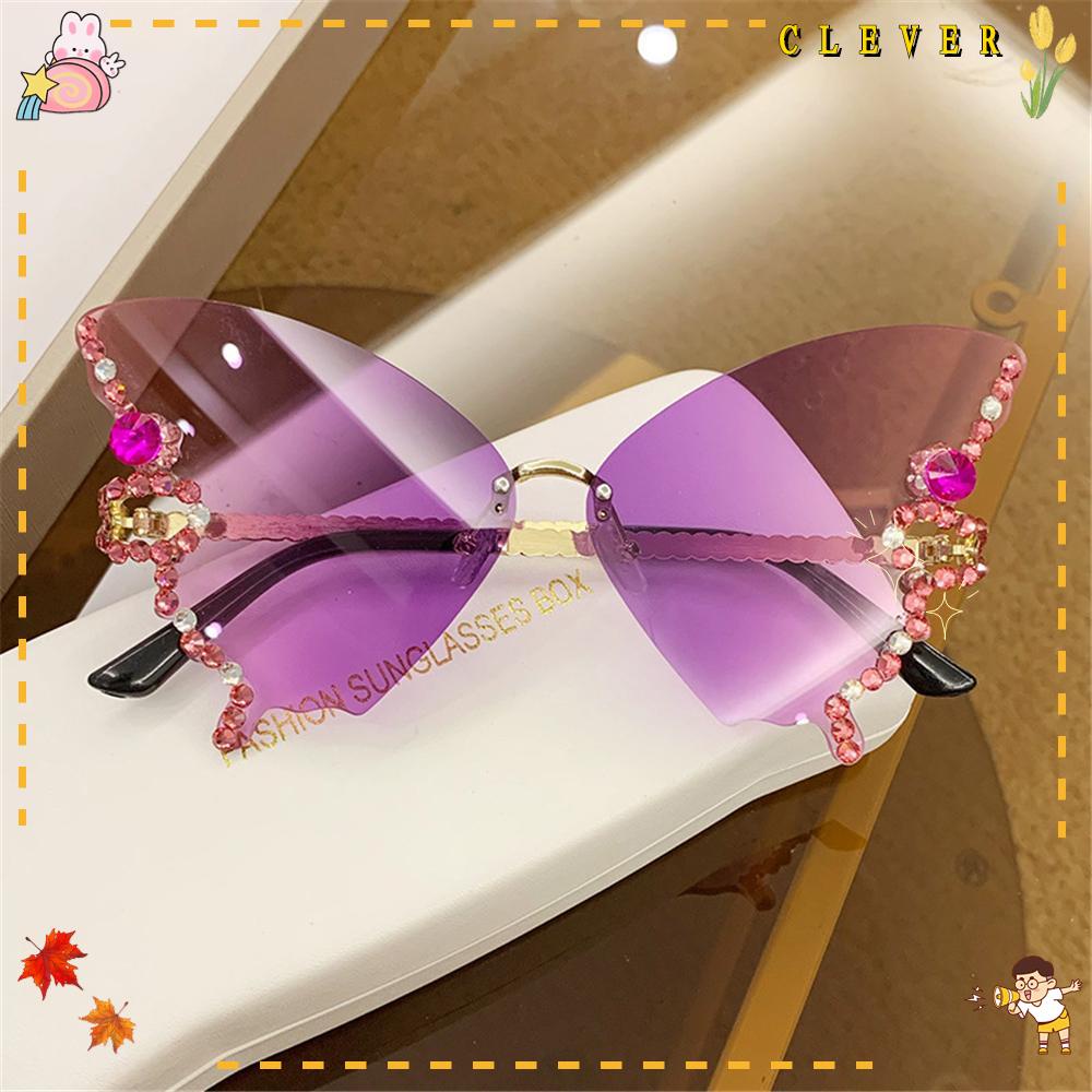 Kính Râm Oversized Y2K Không Gọng Hình Bướm Sang Trọng